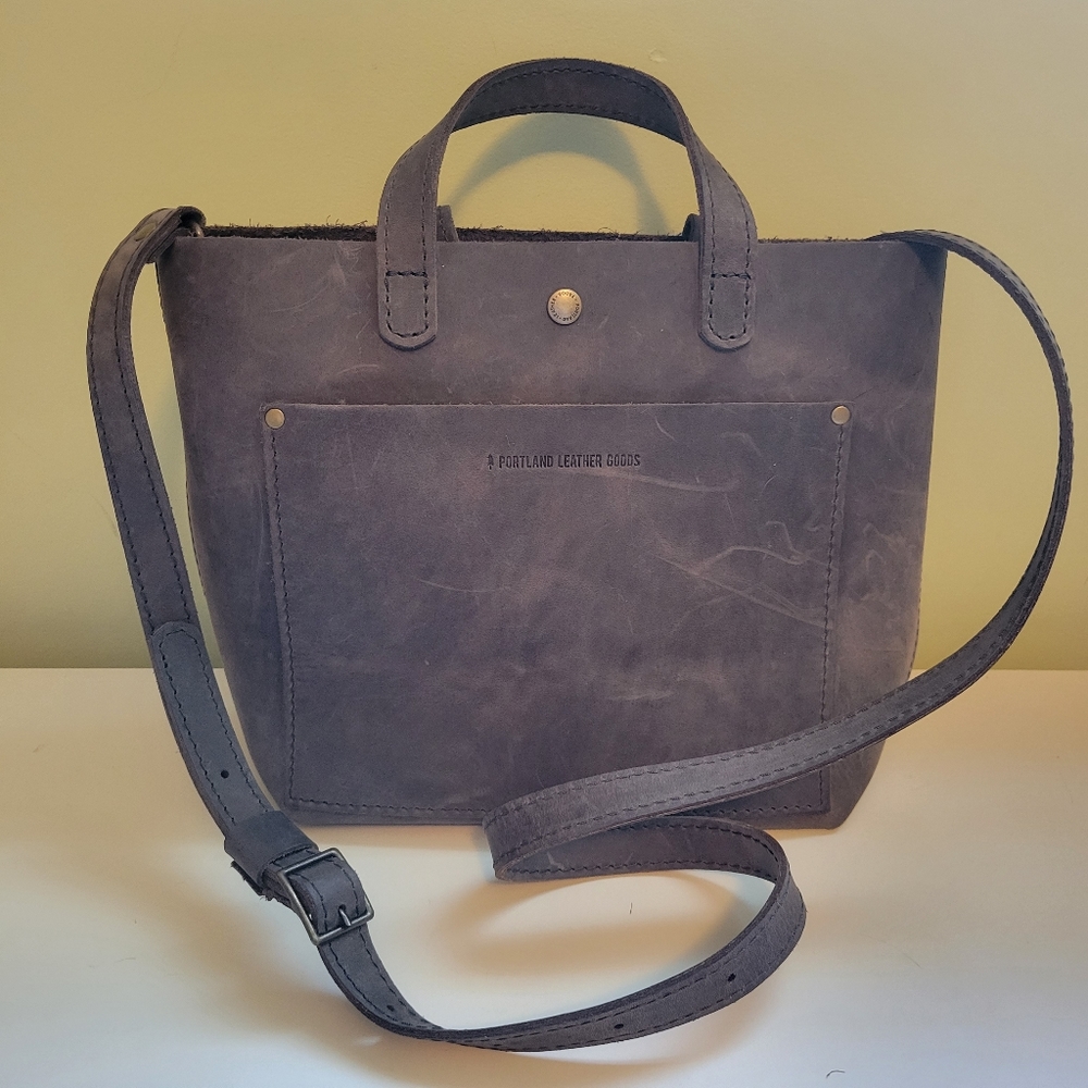 Portland Leather Goods Mini Crossbody Tote in "Groupie Grey"